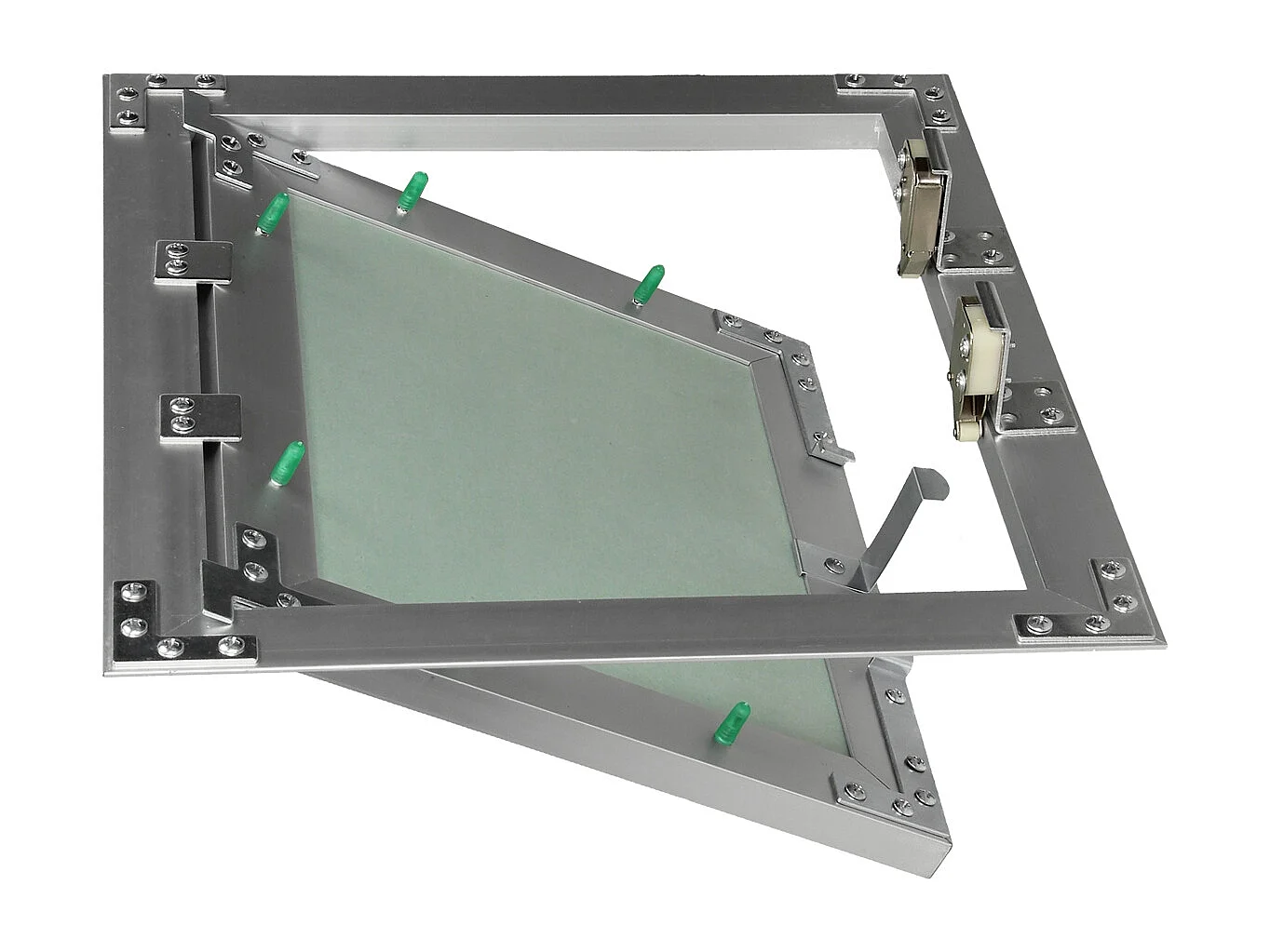 Trappe de visite 250x300 mm aluminium/vert plaque de plâtre imprégnée charnière de porte à droite/à gauche ouverture et fermeture par bouton-poussoir