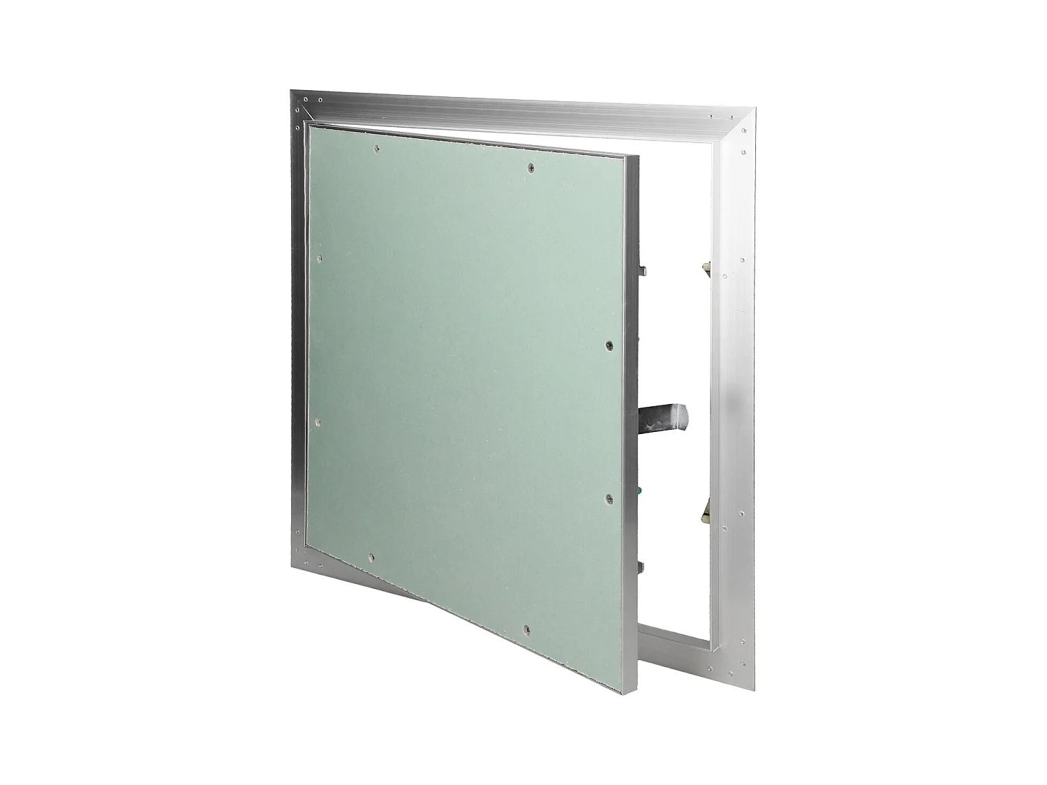 Trappe de visite 500x500 mm aluminium/vert plaque de plâtre imprégnée charnière de porte à droite/à gauche ouverture et fermeture par bouton-poussoir