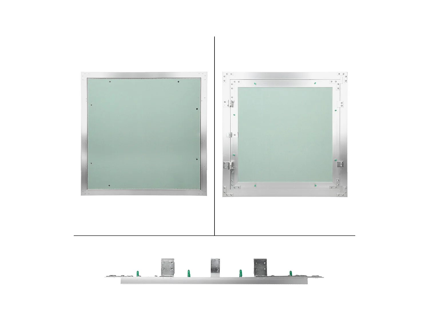 Trappe de visite 500x500 mm aluminium/vert plaque de plâtre imprégnée charnière de porte à droite/à gauche ouverture et fermeture par bouton-poussoir