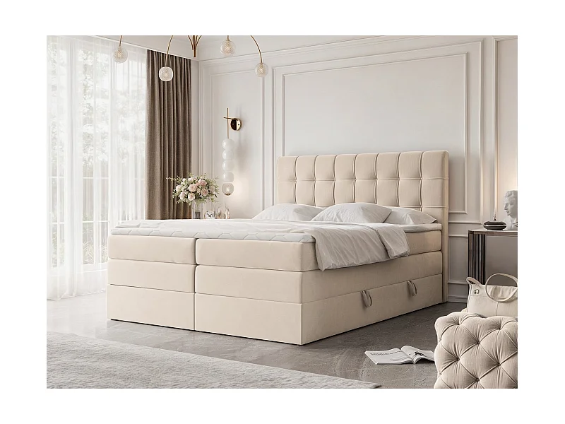 Lit continental rembourré avec surmatelas, crème - 180x200 - SANTINO
