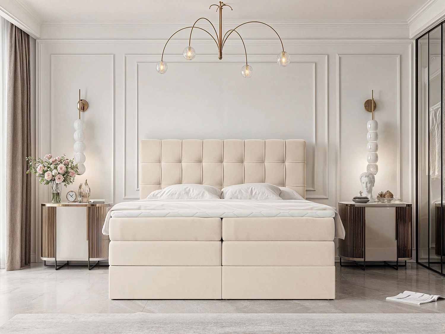 Lit continental rembourré avec surmatelas, crème - 180x200 - SANTINO