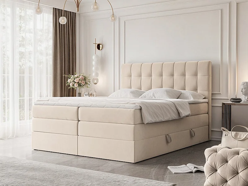Lit continental rembourré avec surmatelas, crème - 180x200 - SANTINO