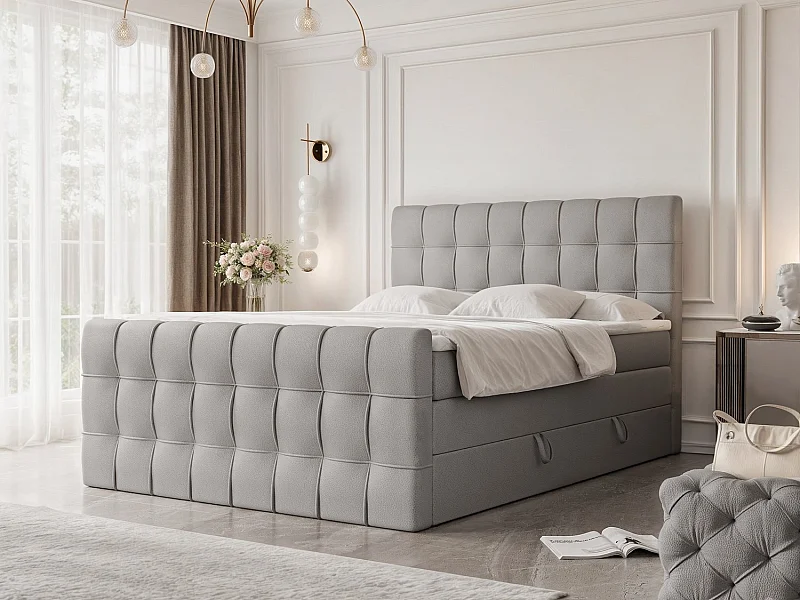 Lit continental rembourré avec surmatelas, gris  - 180x200 - SANTORIO