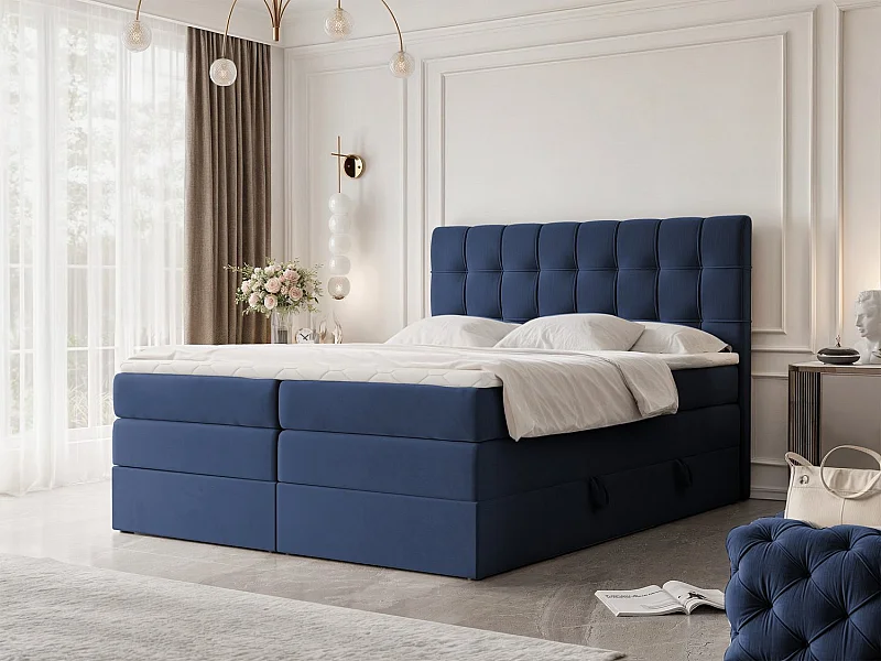 Lit continental rembourré avec surmatelas, bleu - 180x200 - SANTINO