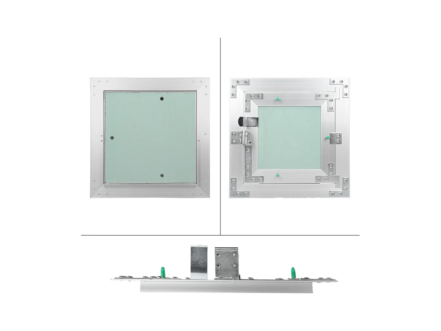Trappe de visite 200x200 mm aluminium/vert plaque de plâtre imprégnée charnière de porte à droite/à gauche ouverture et fermeture par bouton-poussoir