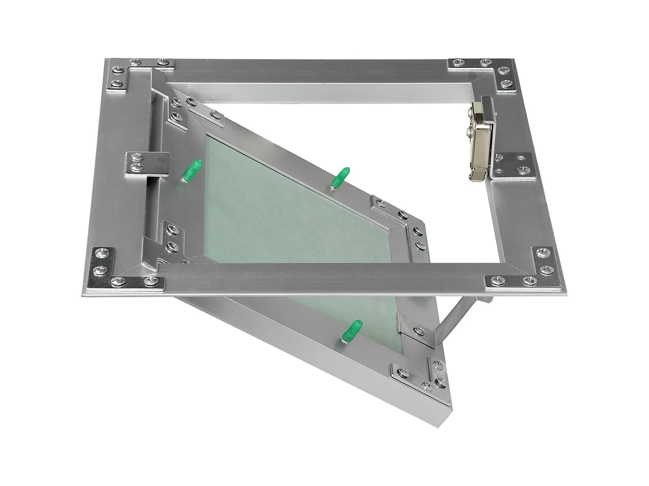 Trappe de visite 200x200 mm aluminium/vert plaque de plâtre imprégnée charnière de porte à droite/à gauche ouverture et fermeture par bouton-poussoir