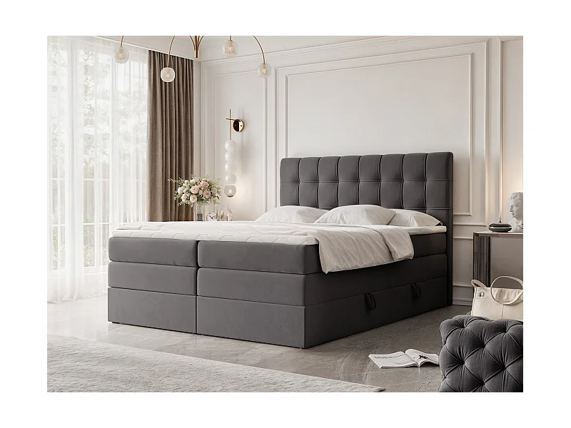 Lit continental rembourré avec surmatelas, gris anthracite - 180x200 - SANTINO