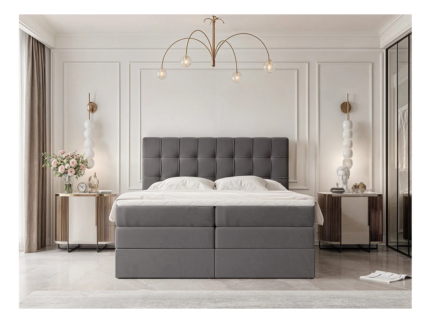 Lit continental rembourré avec surmatelas, gris anthracite - 180x200 - SANTINO