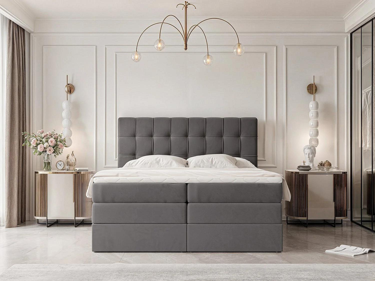 Lit continental rembourré avec surmatelas, gris anthracite - 180x200 - SANTINO