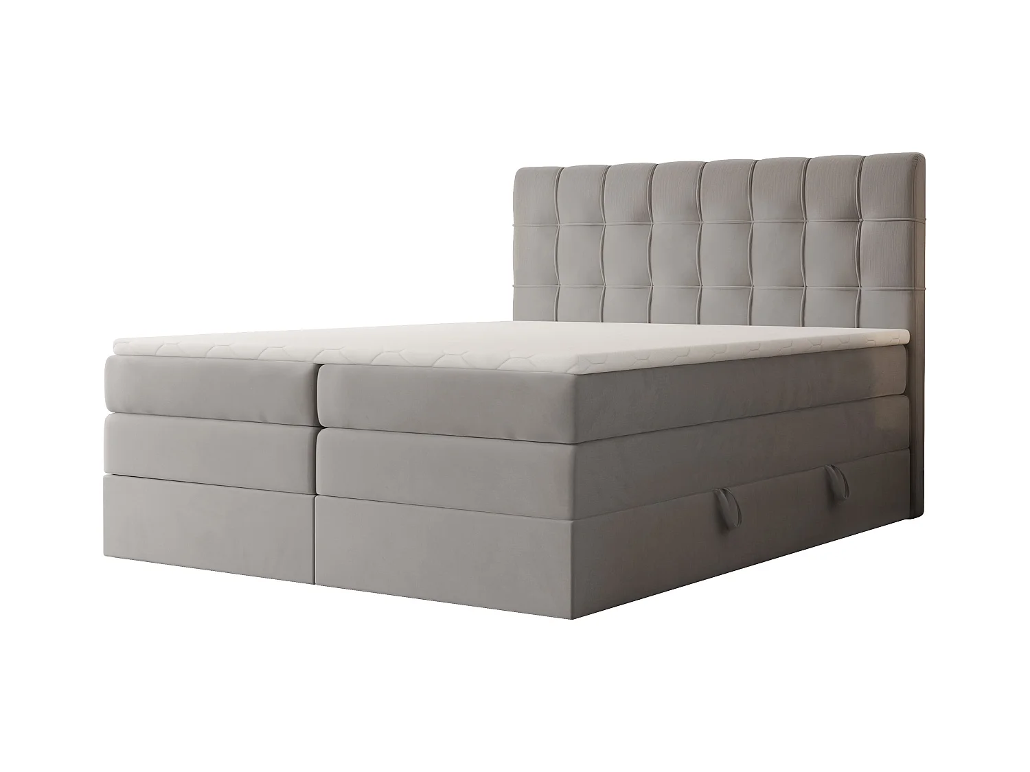 Lit continental rembourré avec surmatelas, gris - 200x200 - SANTINO