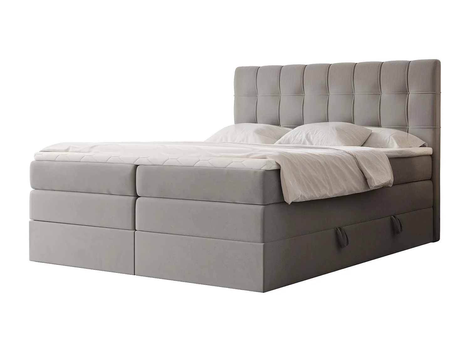 Lit continental rembourré avec surmatelas, gris - 200x200 - SANTINO