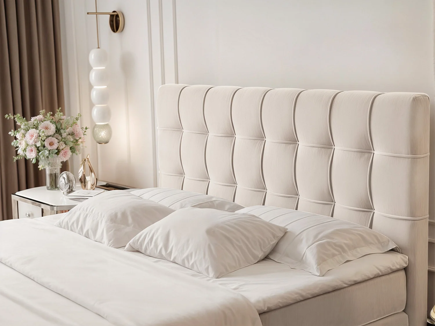 Lit continental rembourré avec surmatelas, beige - 140x200 - SANTORIO