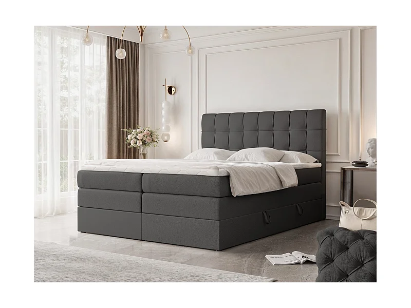 Lit continental rembourré avec surmatelas, noir  - 120x200 - SANTINO
