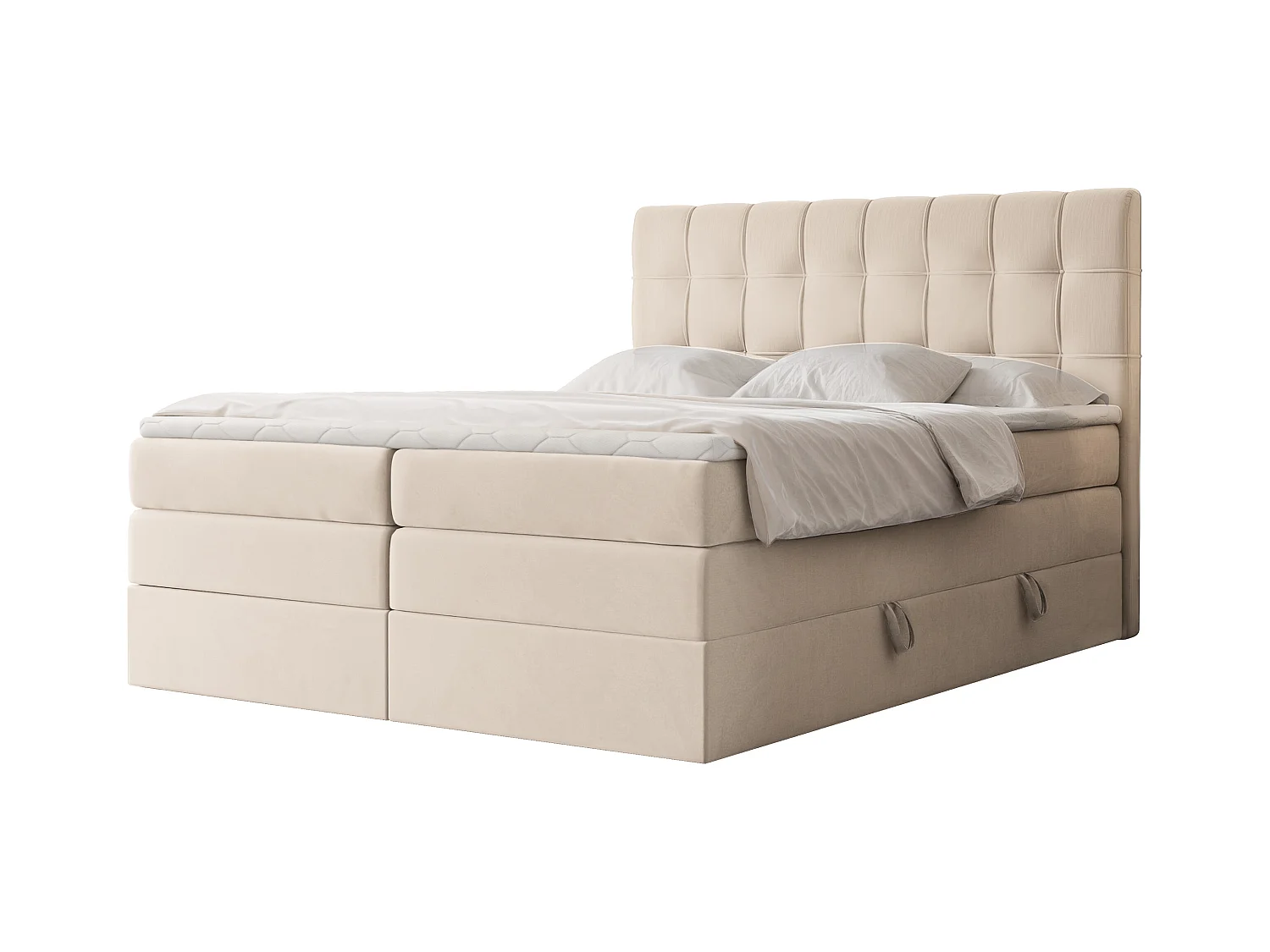 Lit continental rembourré avec surmatelas, crème - 200x200 - SANTINO