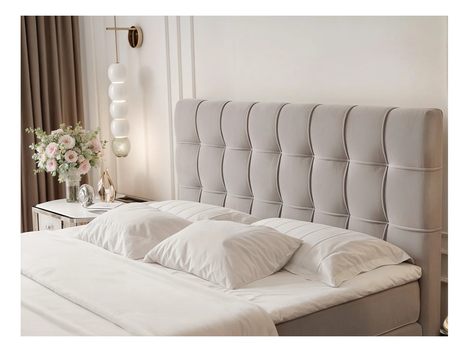 Lit continental rembourré avec surmatelas, gris clair - 160x200 - SANTINO