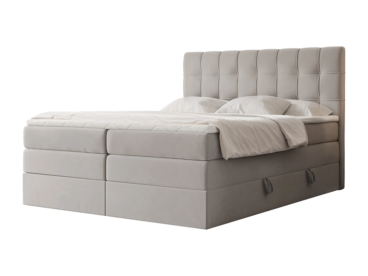 Lit continental rembourré avec surmatelas, gris clair - 160x200 - SANTINO