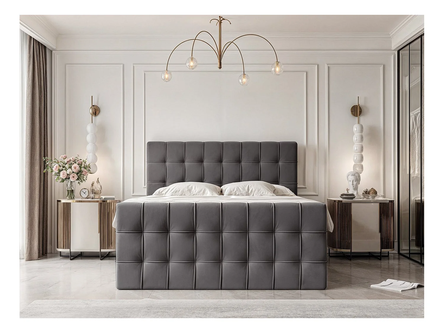 Lit continental rembourré avec surmatelas, gris anthracite - 160x200 - SANTORIO