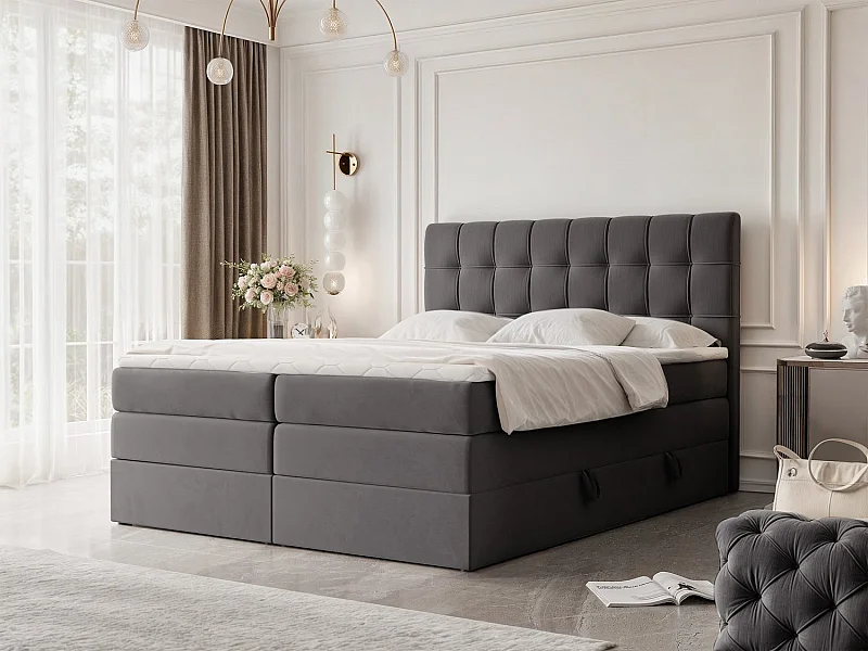 Lit continental rembourré avec surmatelas, gris anthracite - 160x200 - SANTINO