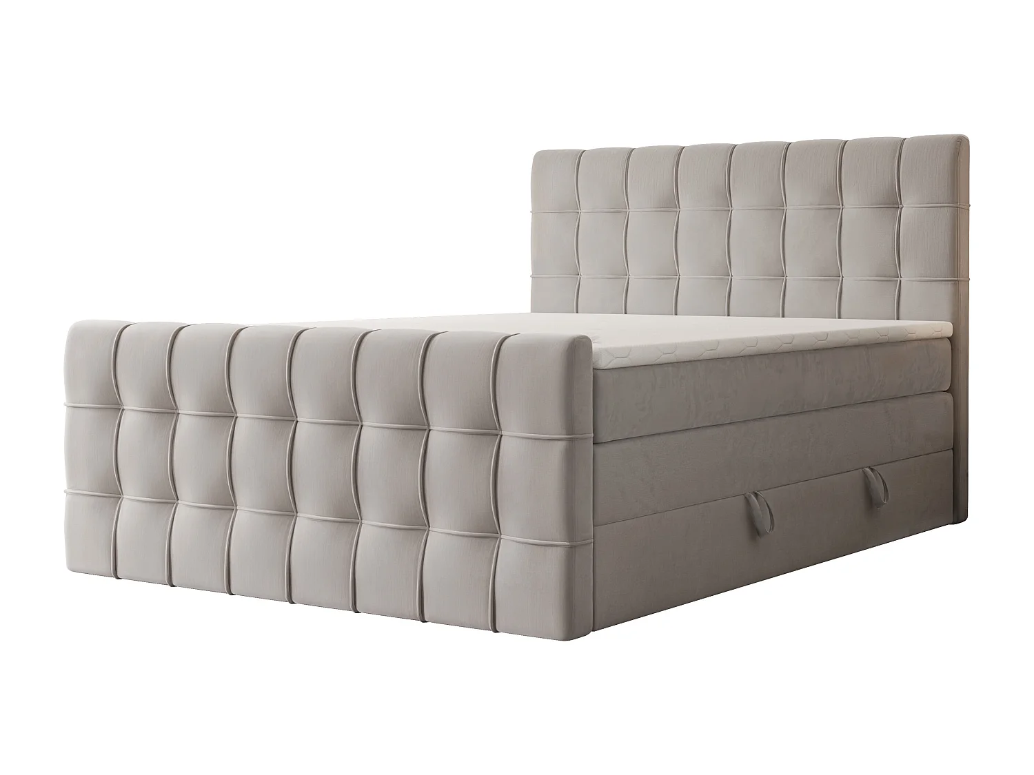 Lit continental rembourré avec surmatelas, gris - 200x200 - SANTORIO