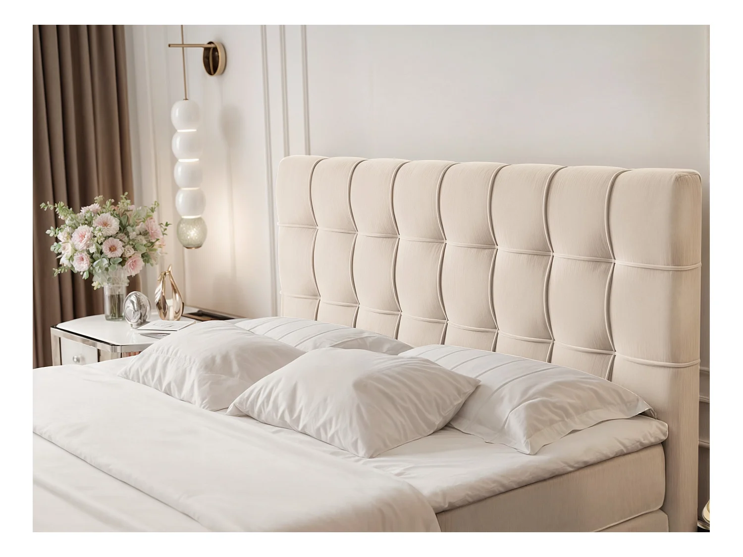 Lit continental rembourré avec surmatelas, crème - 160x200 - SANTORIO