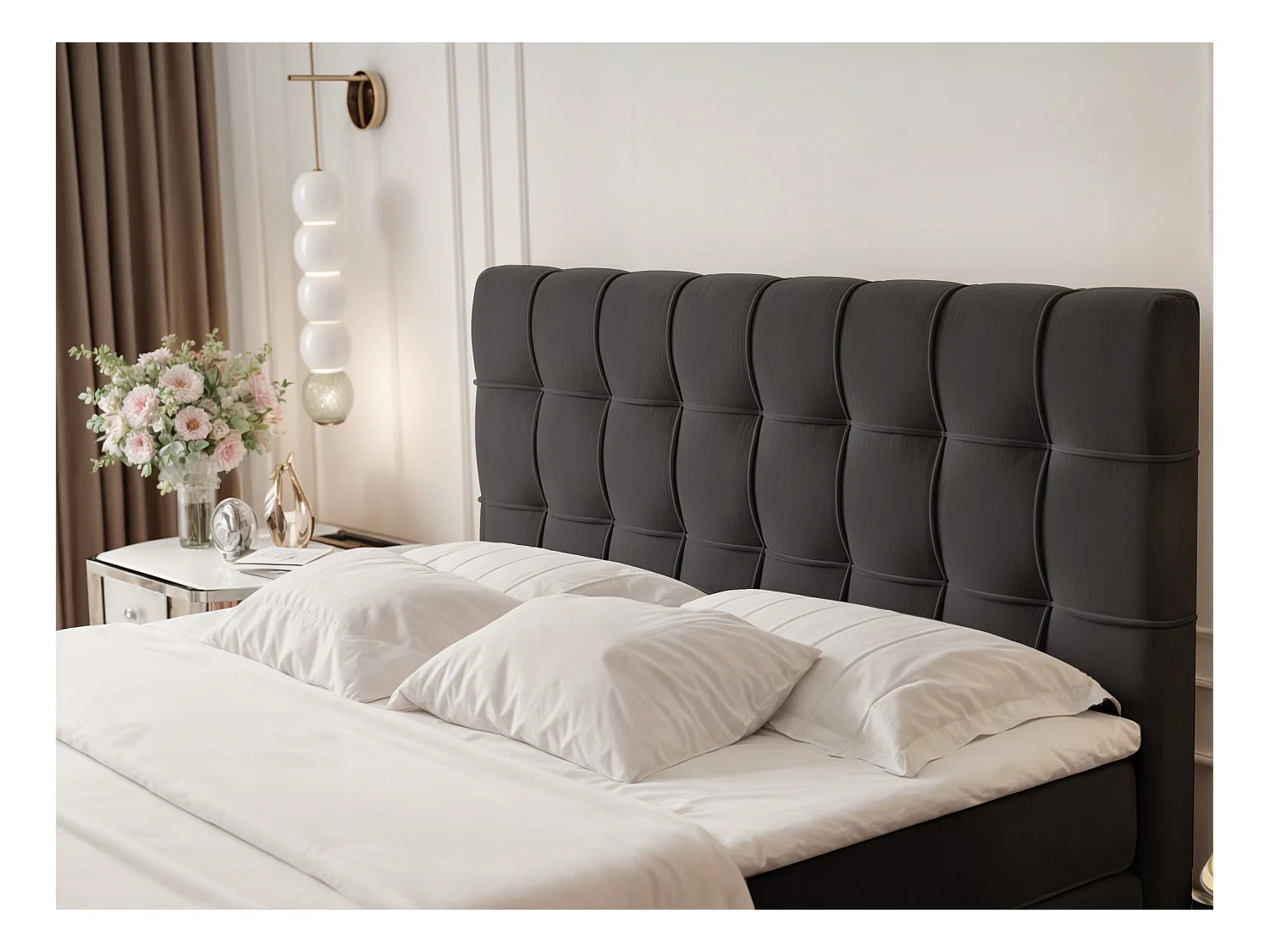 Lit continental rembourré avec surmatelas, gris anthracite - 200x200 - SANTINO