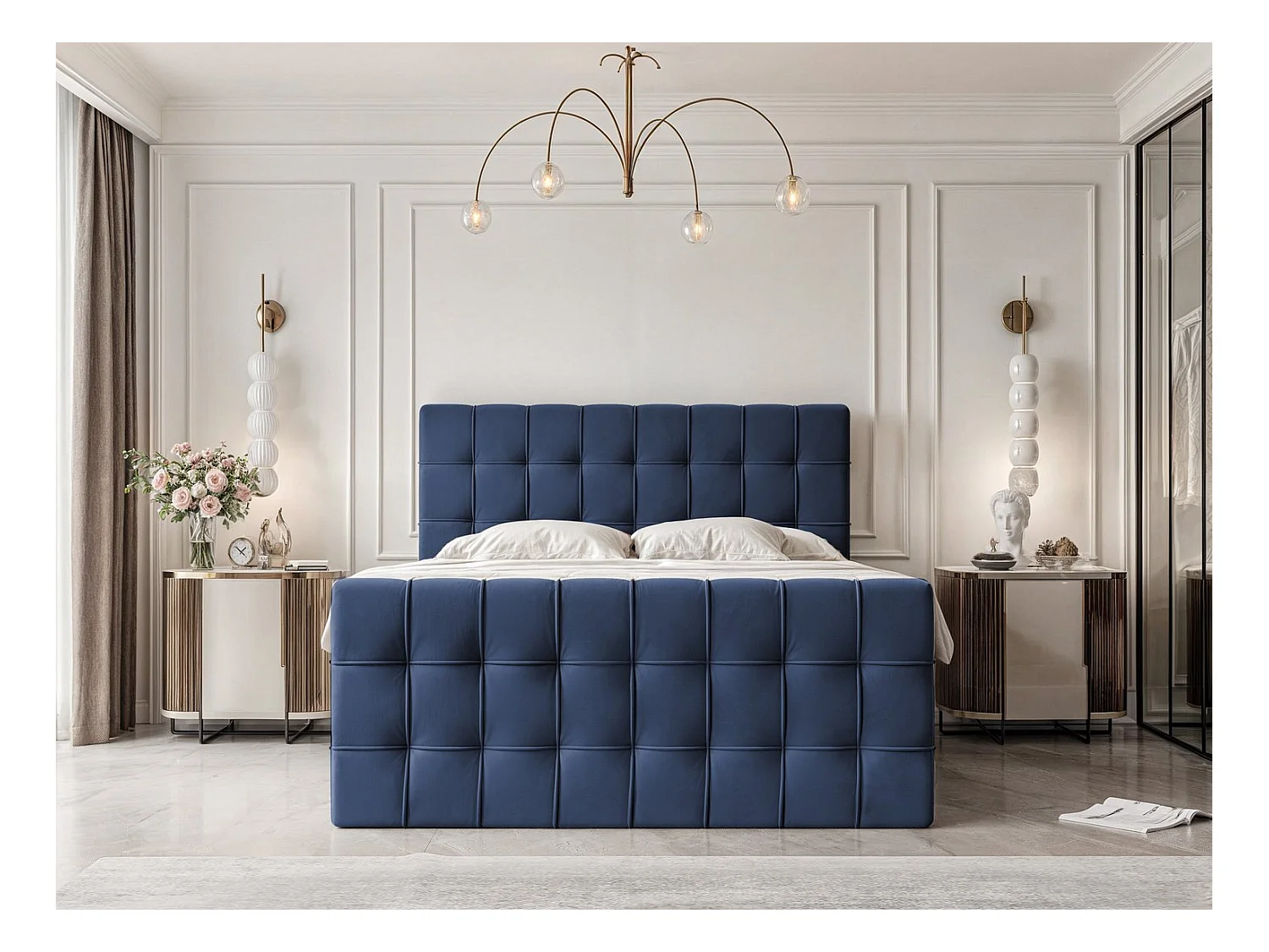 Lit continental rembourré avec surmatelas, bleu - 180x200 - SANTORIO