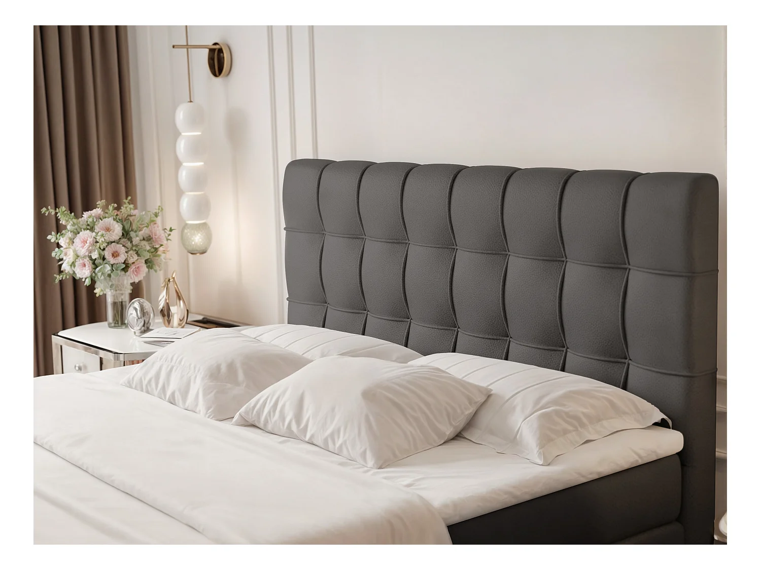 Lit continental rembourré avec surmatelas, noir  - 180x200 - SANTORIO