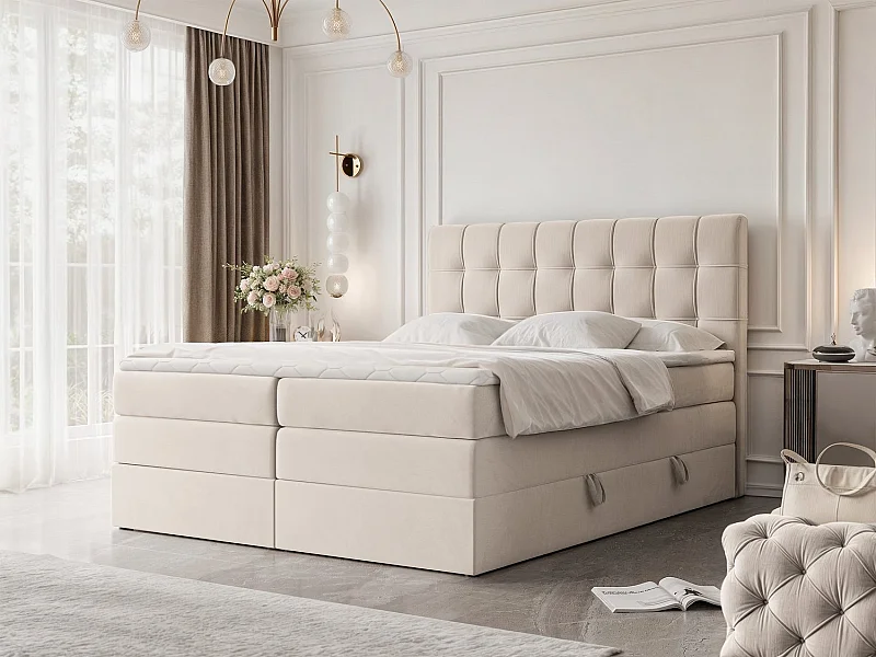 Lit continental rembourré avec surmatelas, beige - 120x200 - SANTINO