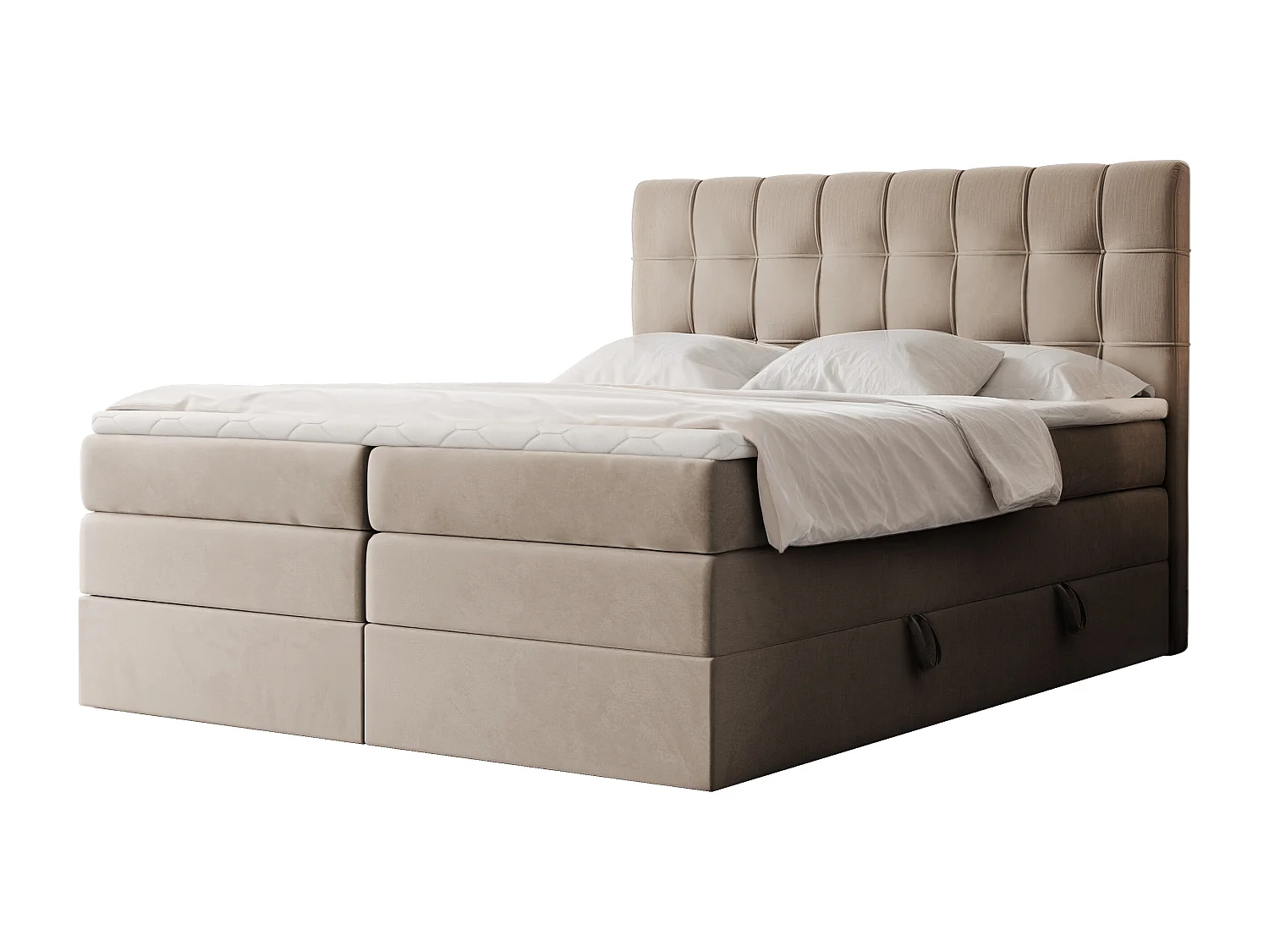 Lit continental rembourré avec surmatelas, marron - 140x200 - SANTINO