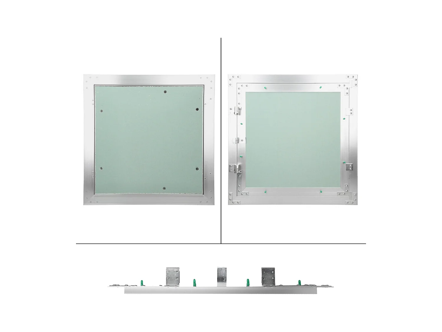 Trappe de visite 300x300 mm aluminium/vert plaque de plâtre imprégnée charnière de porte à droite/à gauche ouverture et fermeture par bouton-poussoir