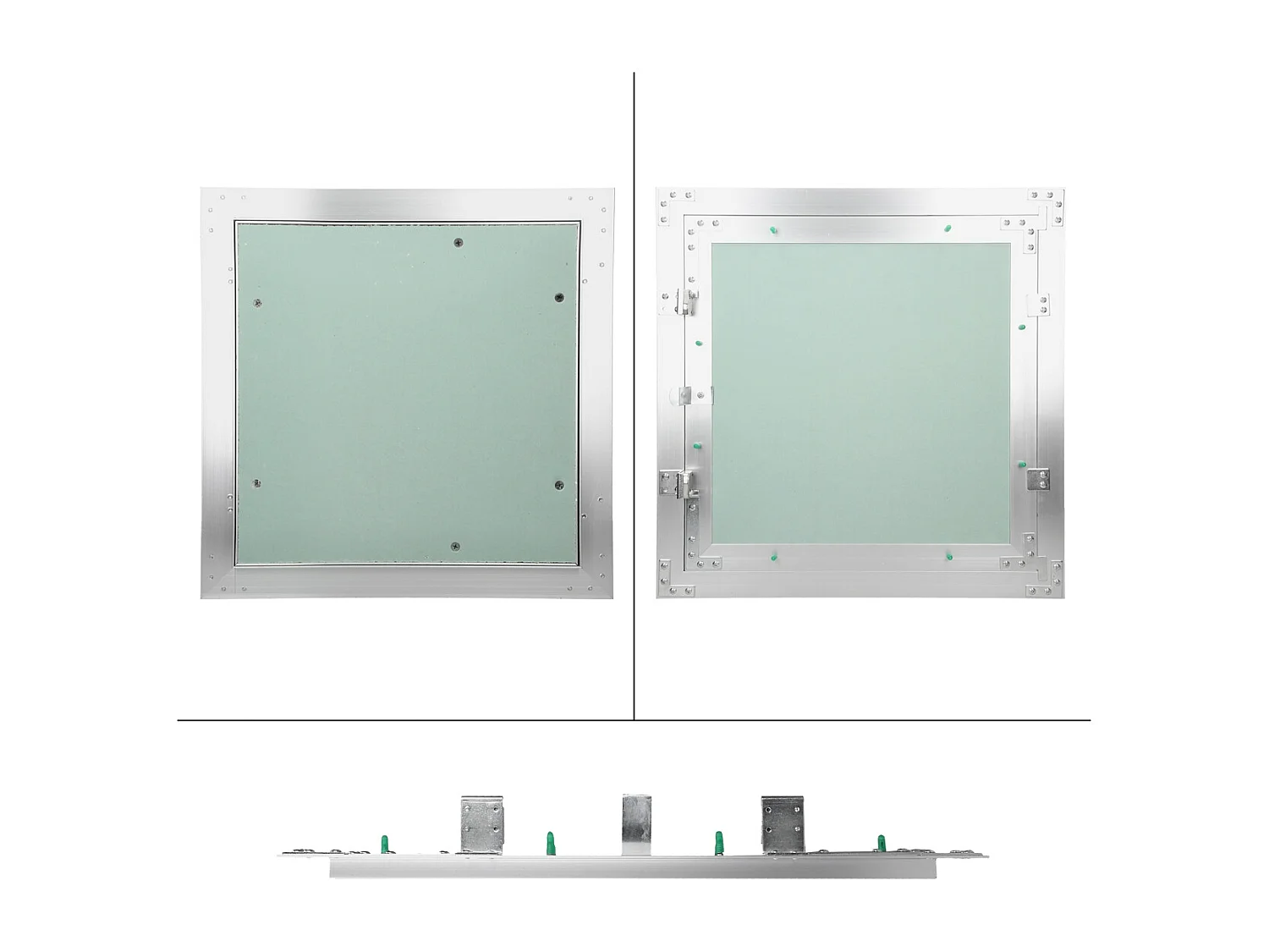 Trappe de visite 300x300 mm aluminium/vert plaque de plâtre imprégnée charnière de porte à droite/à gauche ouverture et fermeture par bouton-poussoir