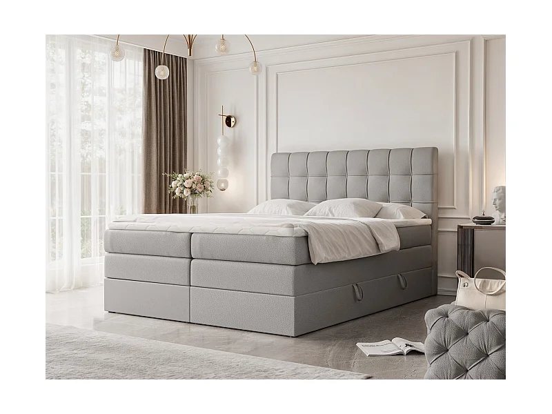 Lit continental rembourré avec surmatelas, gris  - 180x200 - SANTINO