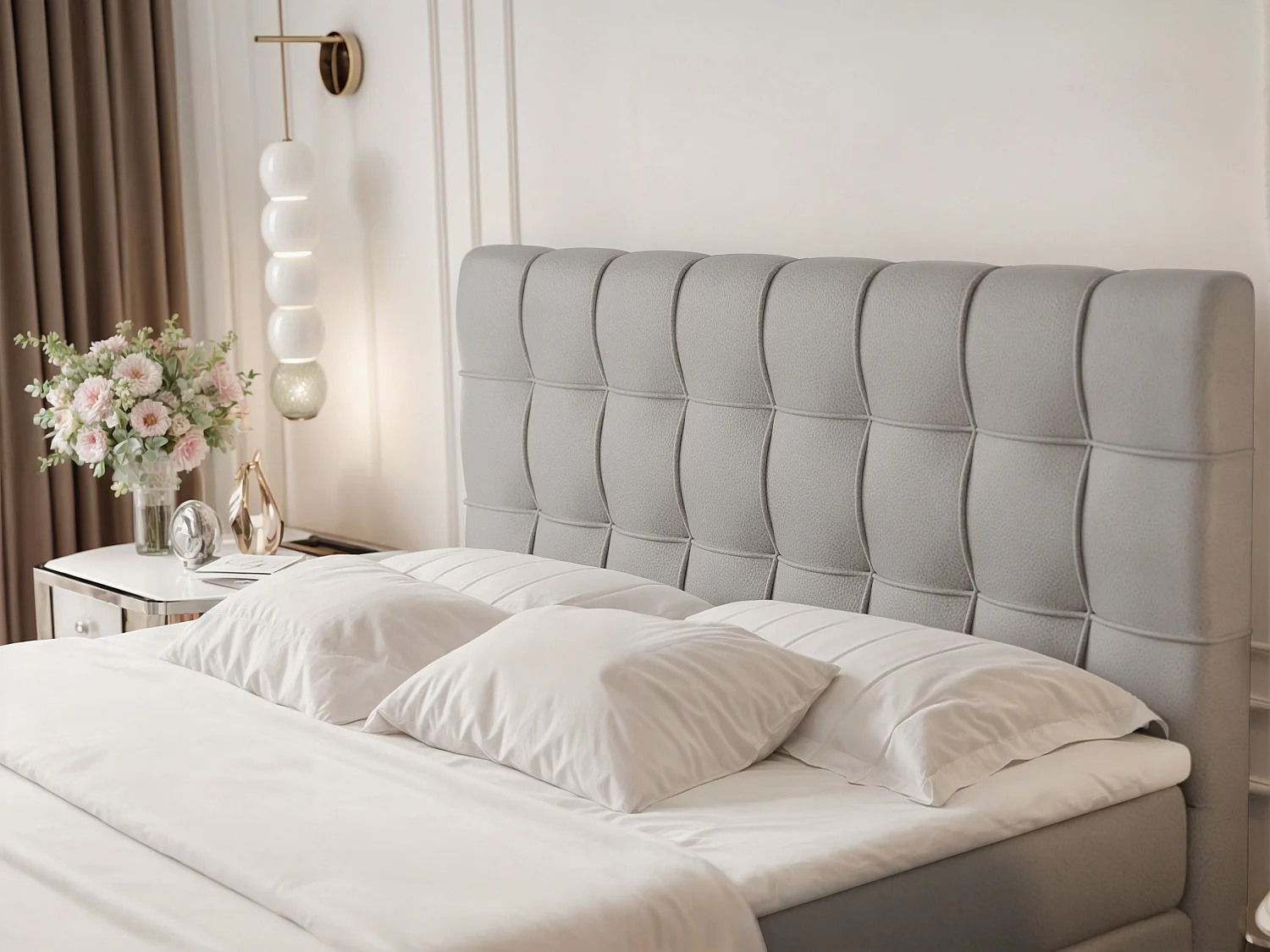 Lit continental rembourré avec surmatelas, gris  - 180x200 - SANTINO