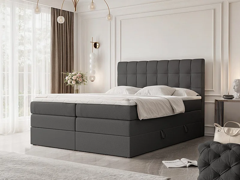 Lit continental rembourré avec surmatelas, noir  - 200x200 - SANTINO