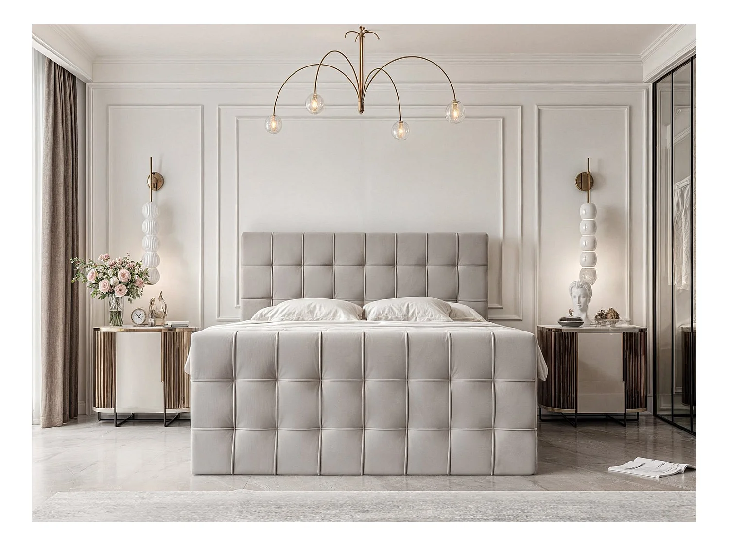 Lit continental rembourré avec surmatelas, gris - 120x200 - SANTORIO