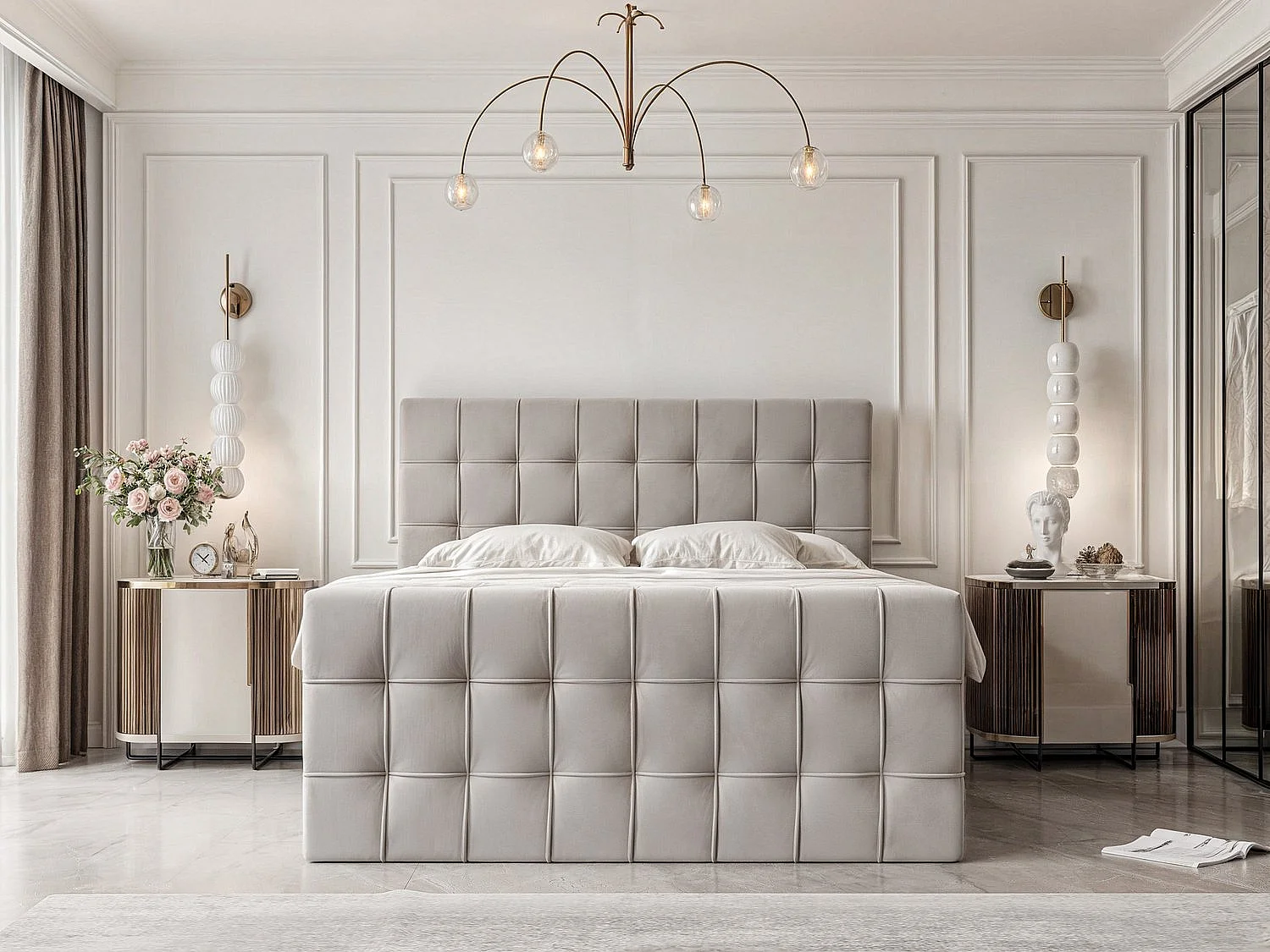 Lit continental rembourré avec surmatelas, gris - 120x200 - SANTORIO