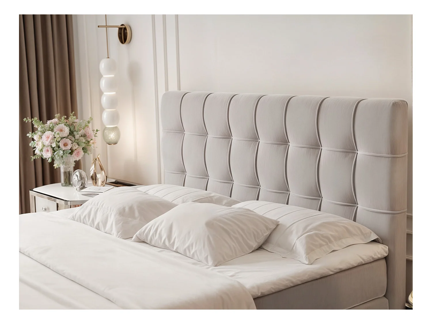 Lit continental rembourré avec surmatelas, gris clair - 160x200 - SANTORIO