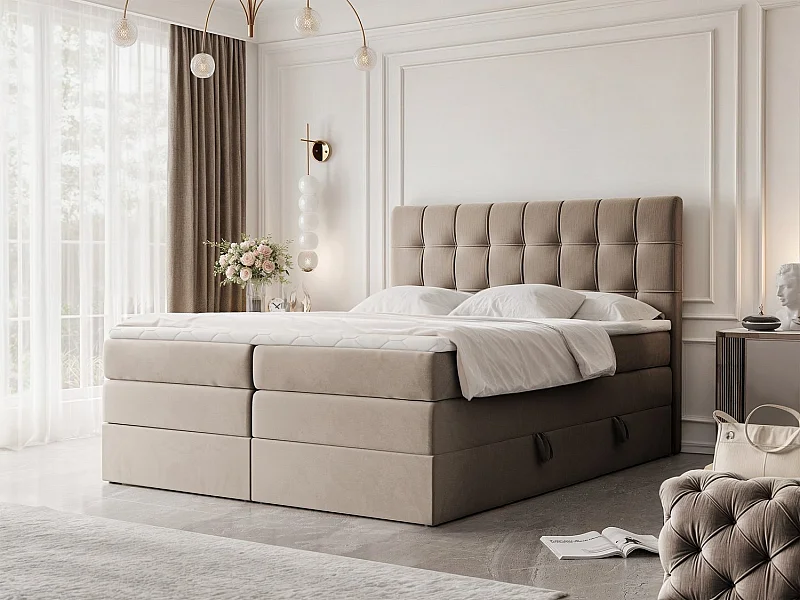 Lit continental rembourré avec surmatelas, marron - 180x200 - SANTINO