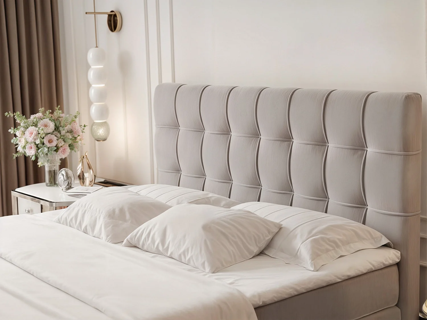 Lit continental rembourré avec surmatelas, gris - 160x200 - SANTORIO