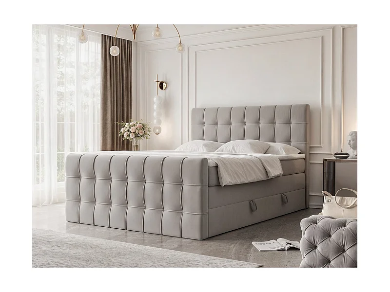 Lit continental rembourré avec surmatelas, gris - 180x200 - SANTORIO