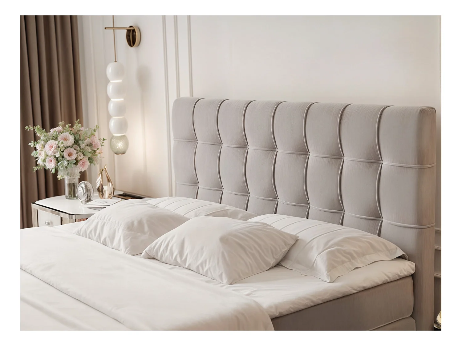 Lit continental rembourré avec surmatelas, gris - 140x200 - SANTORIO