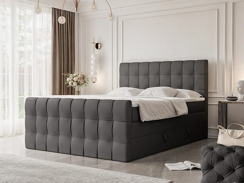 Lit continental rembourré avec surmatelas, noir  - 160x200 - SANTORIO