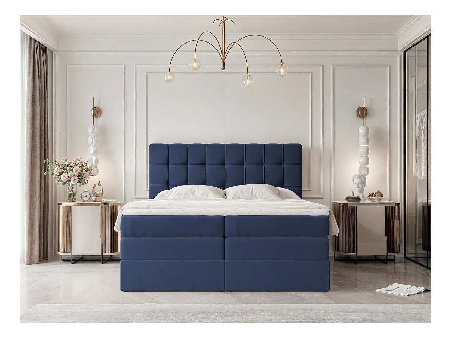 Lit continental rembourré avec surmatelas, bleu - 200x200 - SANTINO