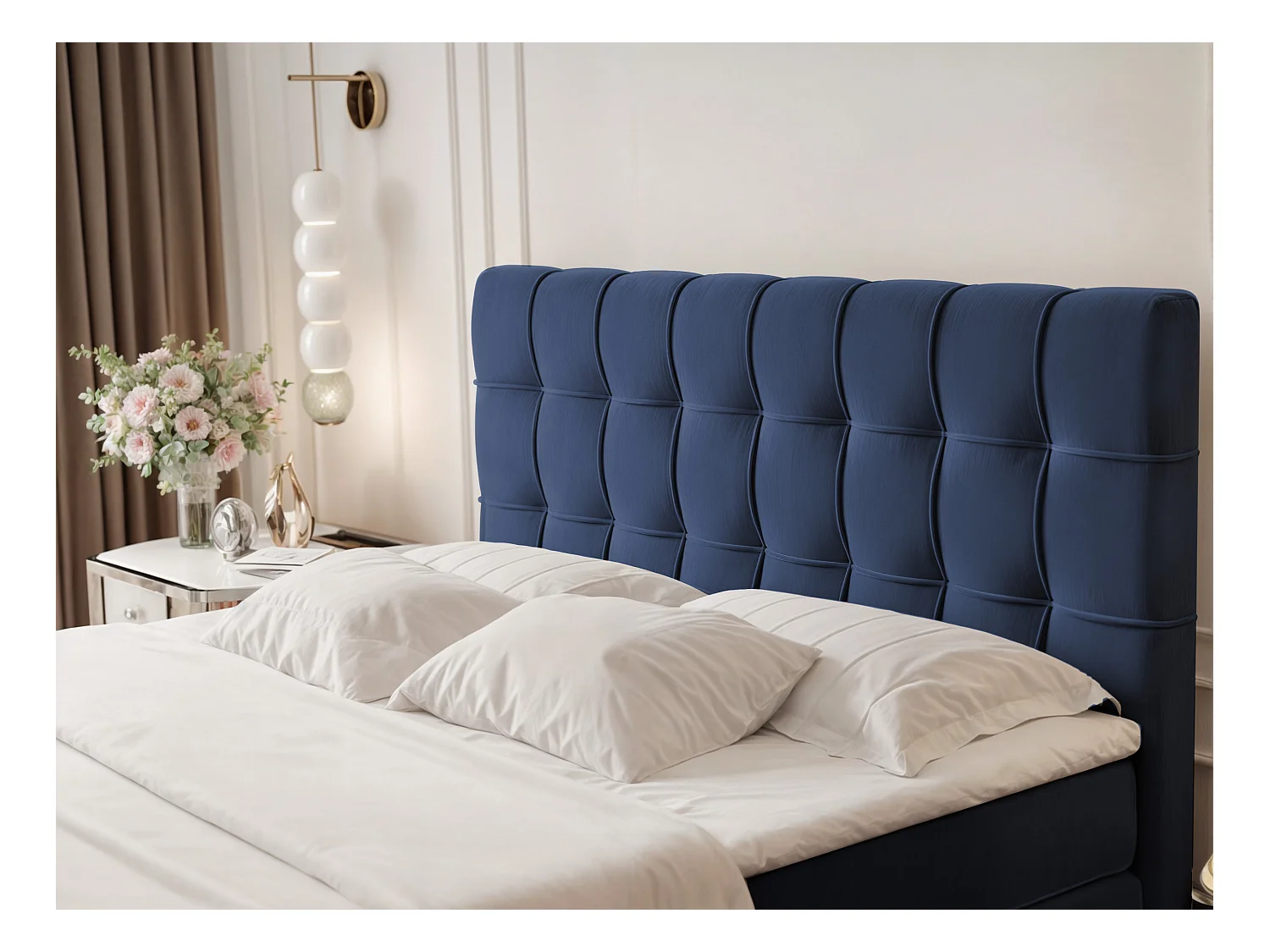 Lit continental rembourré avec surmatelas, bleu - 200x200 - SANTINO