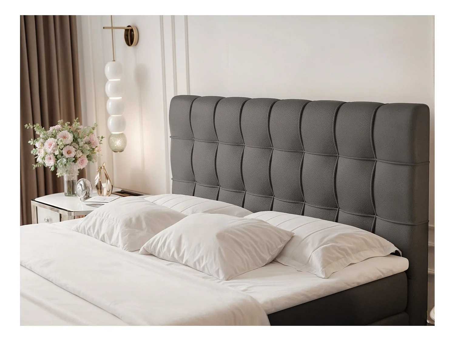 Lit continental rembourré avec surmatelas, noir  - 140x200 - SANTINO