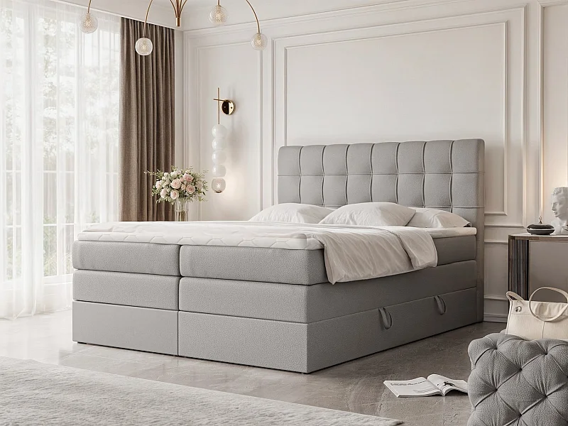 Lit continental rembourré avec surmatelas, gris  - 160x200 - SANTINO