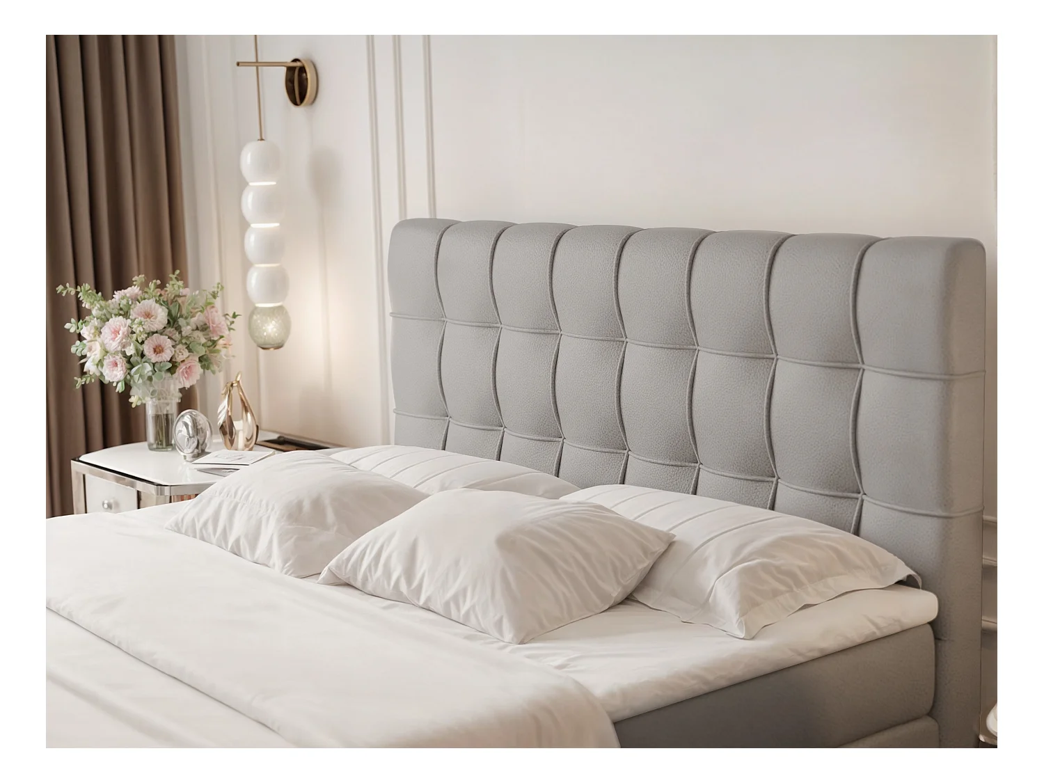 Lit continental rembourré avec surmatelas, gris  - 160x200 - SANTINO