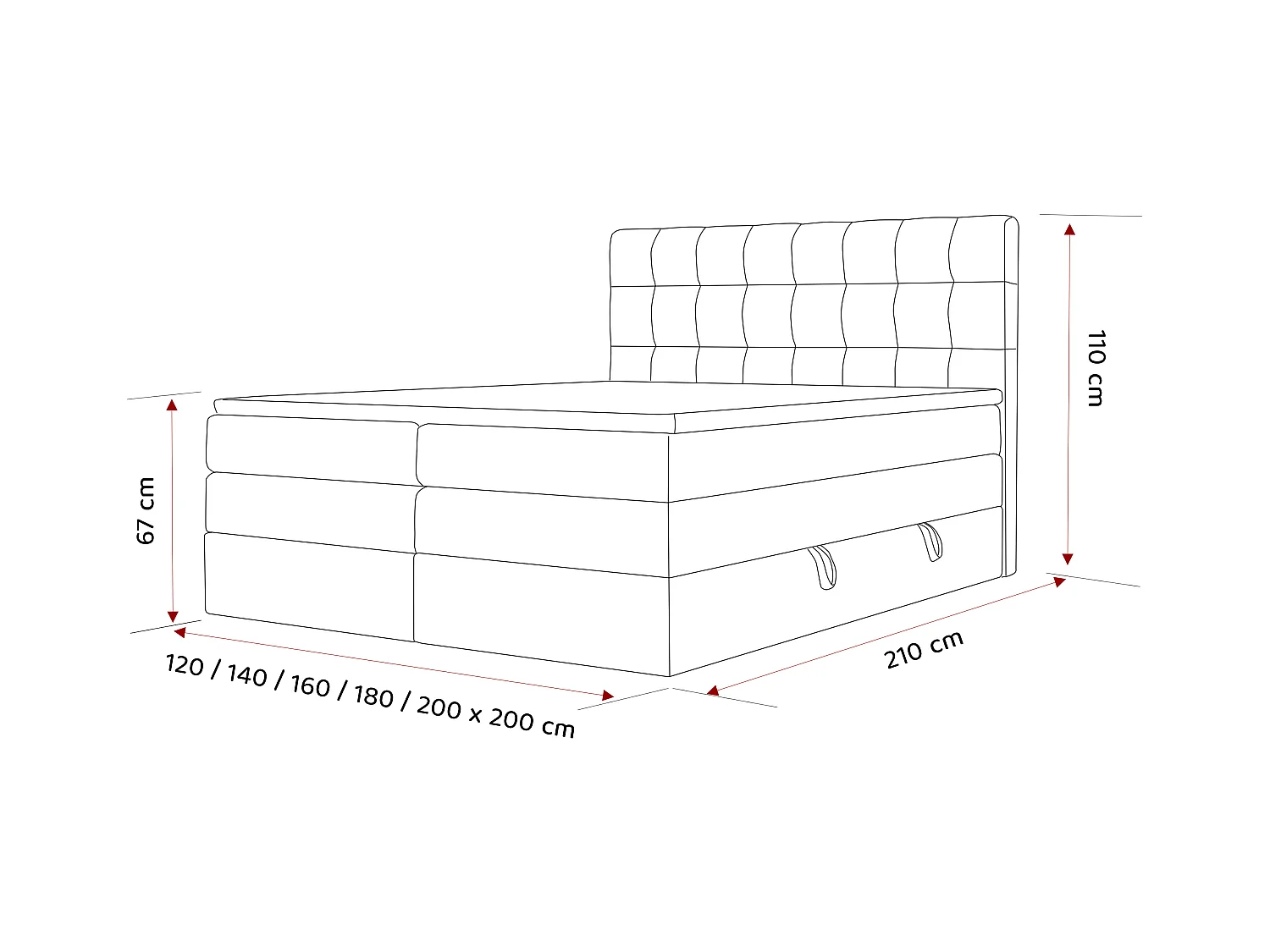 Lit continental rembourré avec surmatelas, gris anthracite - 140x200 - SANTINO