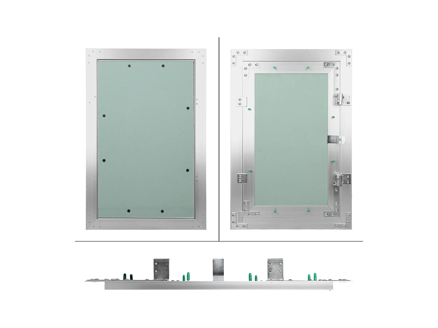 Trappe de visite 250x400 mm aluminium/vert plaque de plâtre imprégnée charnière de porte à droite/à gauche ouverture et fermeture par bouton-poussoir