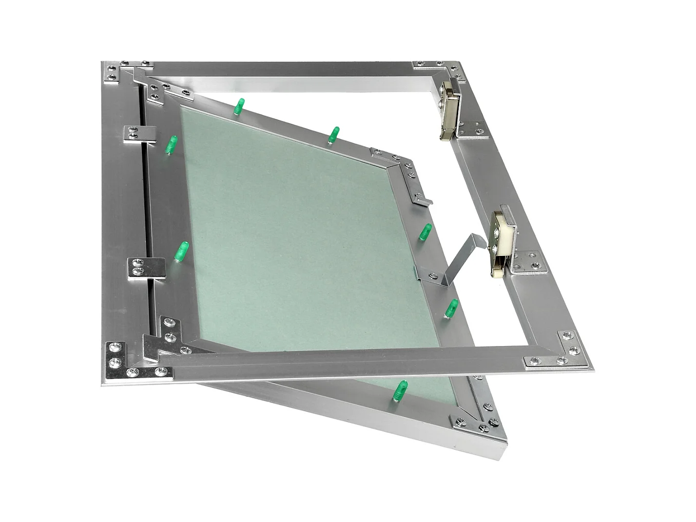 Trappe de visite 250x400 mm aluminium/vert plaque de plâtre imprégnée charnière de porte à droite/à gauche ouverture et fermeture par bouton-poussoir